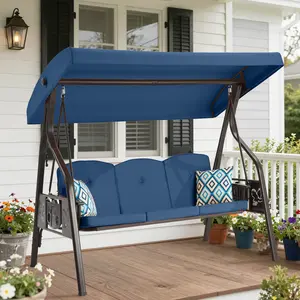 【Summervibes】ZZWHOM Outdoor Porch Swing with Canopy – Heavy Duty 800 lb Capacity, 3‑Seat Patio Swing Bed, Adjustable 45° UV/Weather‑Resistant Canopy, Thick Foam Cushions & Pillows, Anti‑Rust Frame – Converts to Lounger,outdoorfurnitureset