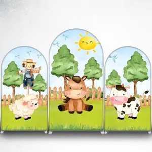 Cute Scarecrow and Sheep Arch Backdrop Cover for Barnyard Kids Birthday Party