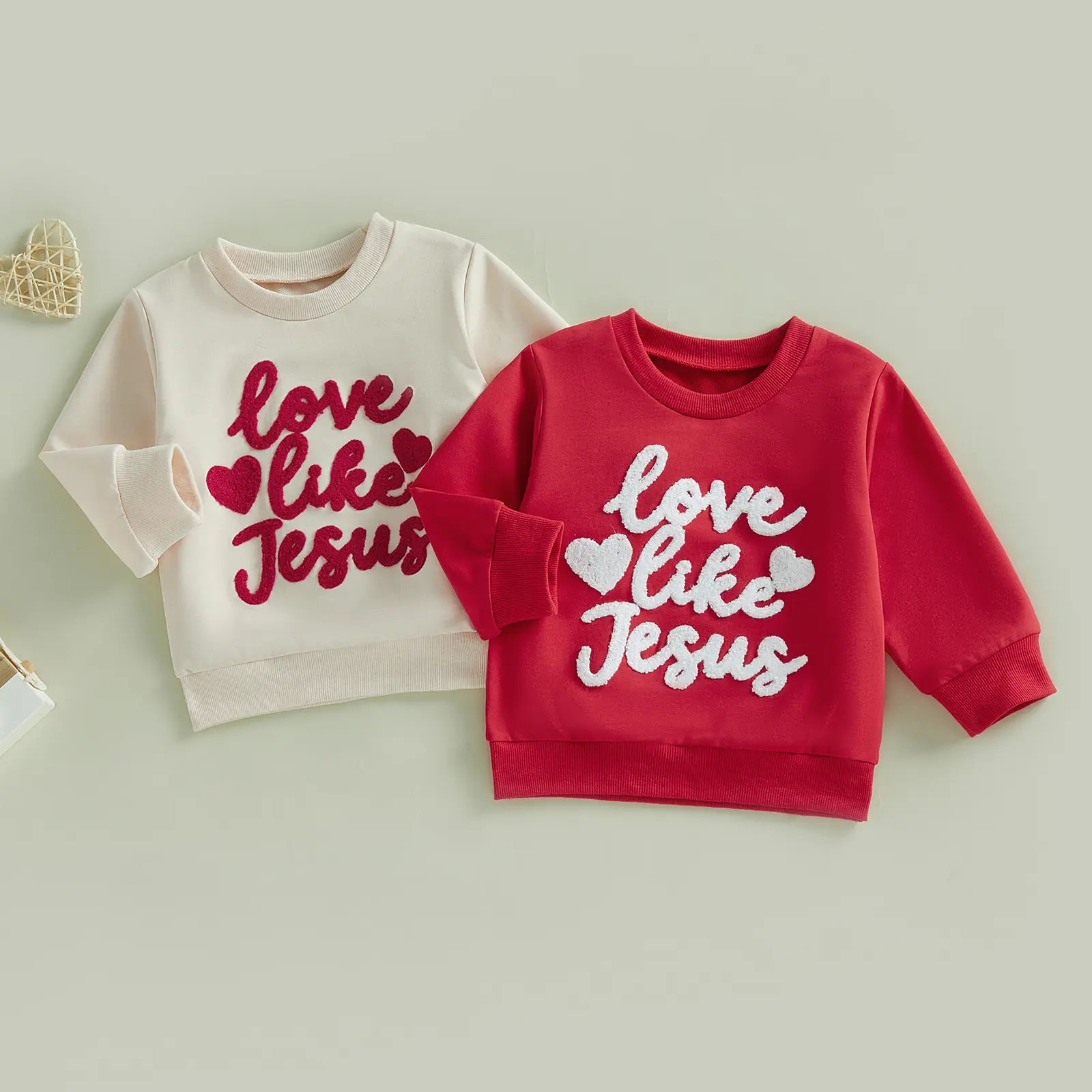Toddler Baby Little Boy Girls Valentine's Day Sweatshirts Long Sleeve Letter Heart Embroidery Pullover Tops Spring 6M-5Y