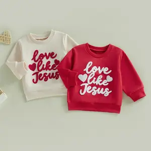 Toddler Baby Little Boy Girls Easter Sweatshirts Long Sleeve Letter Heart Embroidery Pullover Tops Spring 6M-5Y
