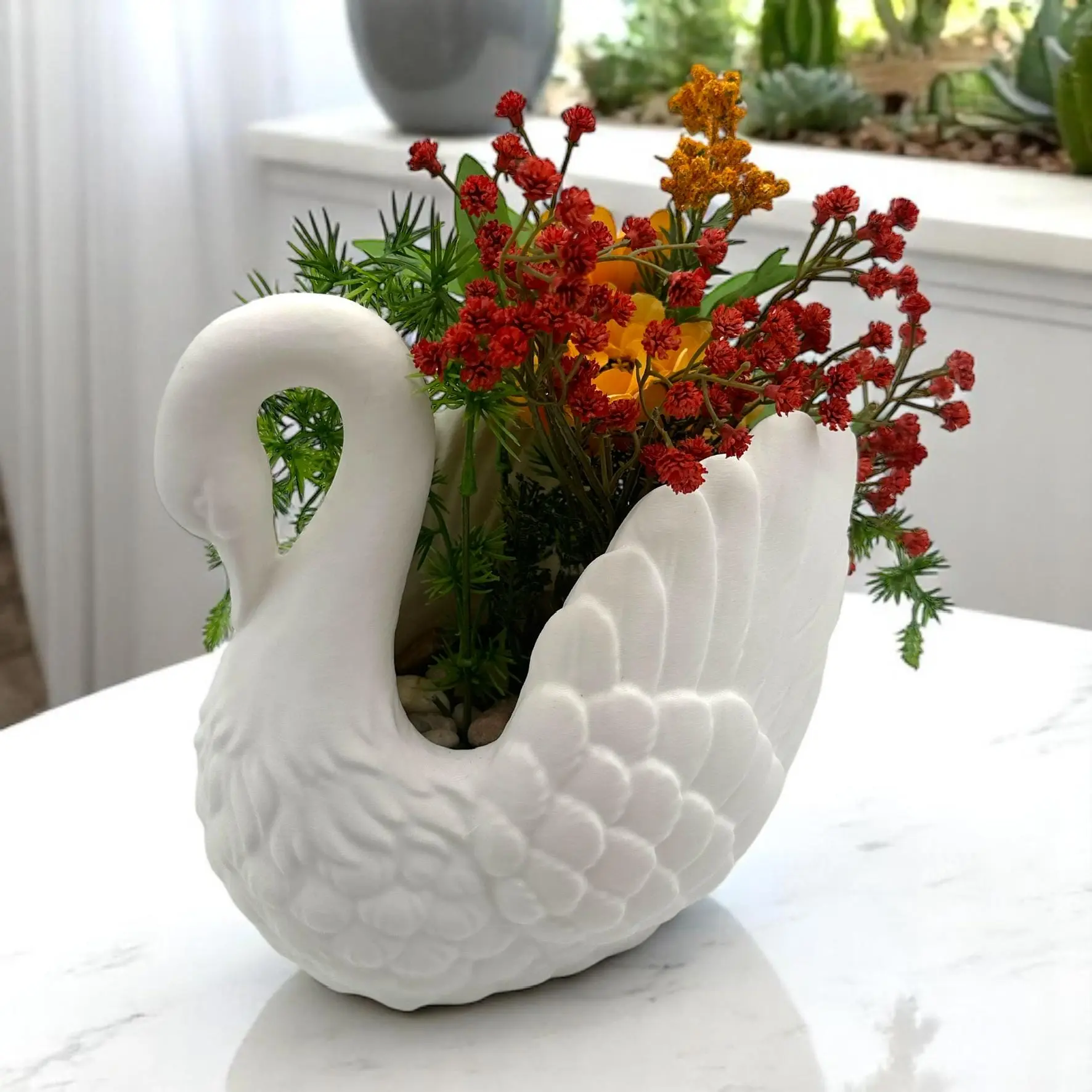 Swan Planter | Figural Bird Decor with Drainage