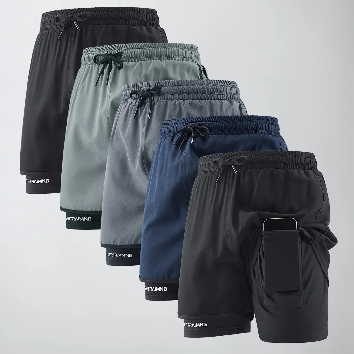 Men's sports shorts with side pockets, elastic waistband, and lightweight stretch fabric, suitable for running and casual wear - compression shorts | Gray running shorts | Fashionable sports shorts | Comfortable fit