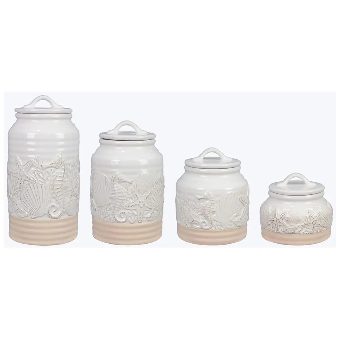 Young's Inc. Set of 4 Coastal Ceramic Canisters