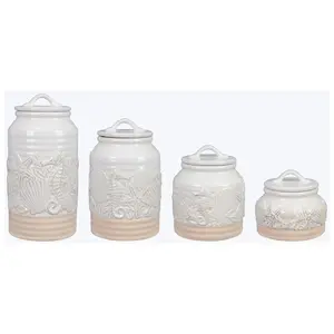Young's Inc. Set of 4 Coastal Ceramic Canisters