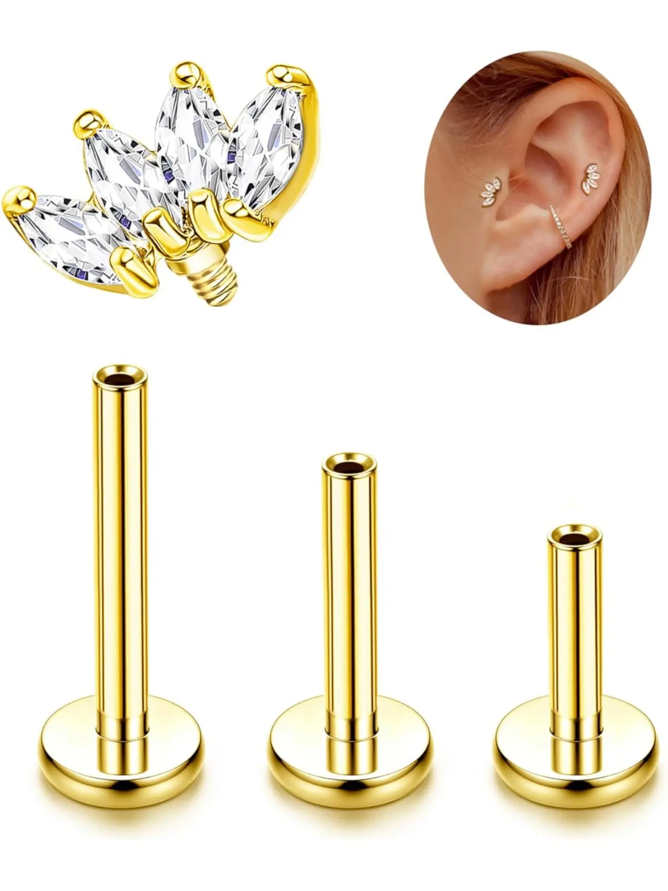 16g G23 Titanium Tragus Conch Helix Piercing Jewelry, 6mm 8mm 10mm, Hypoallergenic Stud Earrings, Casual All Seasons Fashion, Non Tarnish Jewelry