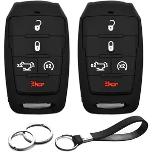 2pcs Compatible with RAM 1500 5 Buttons with Tailgate Black Key Fob Cover Case Key Chain Protector Keyless Remote fit RAM 1500 Truck Pickup 5 Buttons Only for Push Button Start