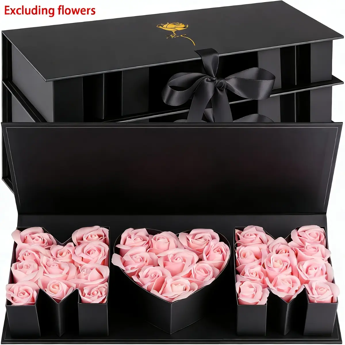 Mom Letter Empty Gift Box, Gift Box Design, Mother's Day Bouquet Packaging Box, Rectangular Cardboard Flip Lid Gift Box with Bow, Suitable for Fresh Flowers DIY Arrangement, Boxes For Wrapping Gifts, Flowers Not Included
