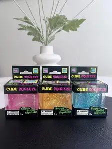 Glitter Cube Squishy Stress Relief Fidget, Soft Sensory Squeeze Toy