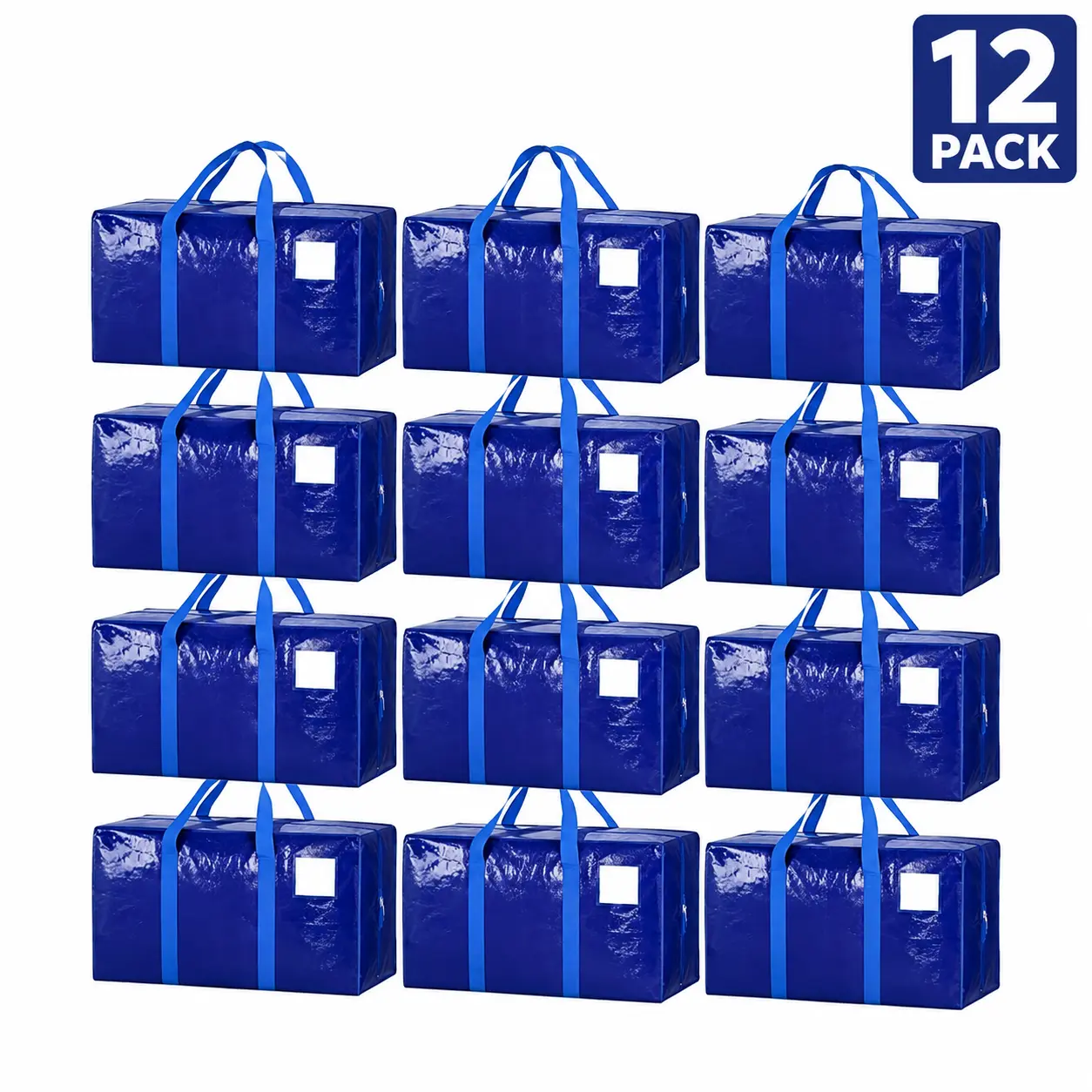 6-Pack Large Blue Nylon Waterproof Heavy-Duty Portable Storage Bags with Visible Labels, Wrap-Around Handles, Lightweight Home Supplies for Bedding Stowing, Back to School Moving Box Alternative, Women's Gifts, Boxed Kit Storage Bags