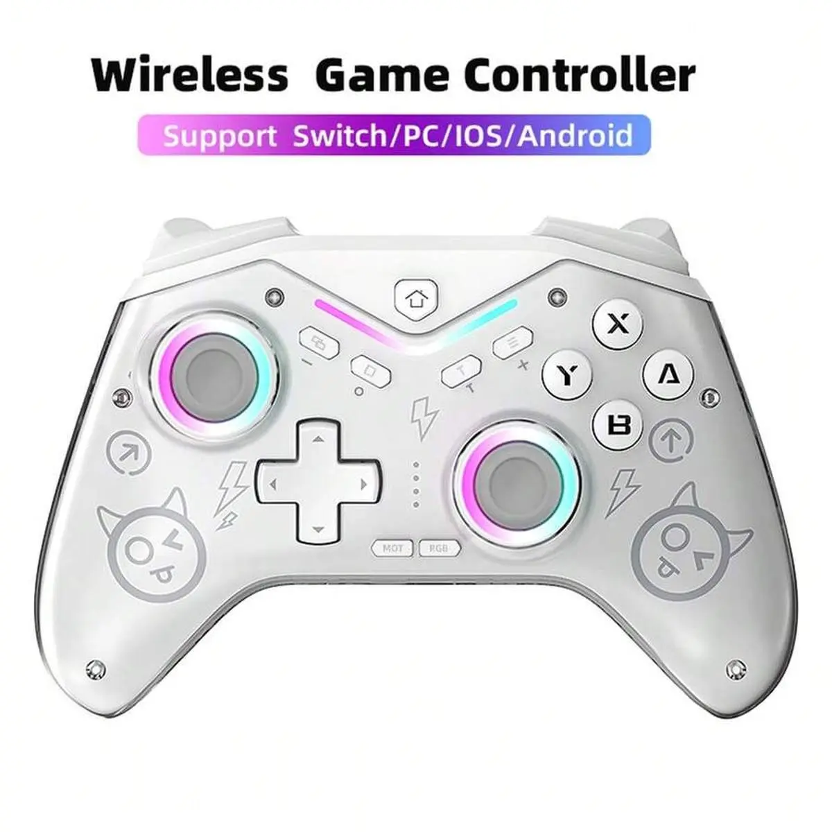 CM-619 Wireless Game Controller, RGB Lighting Gamepad For Selected Compatible Consoles Computers Tablets And Mobile Devices