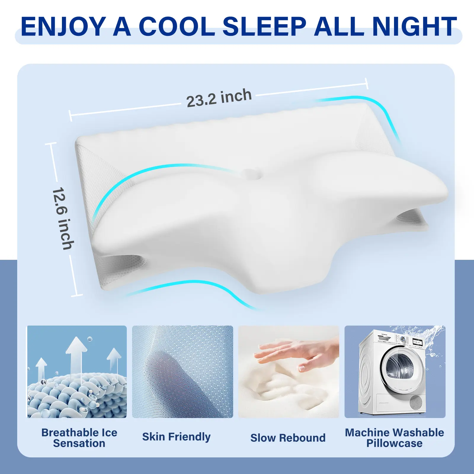 【Back To School】Memory Foam Neck Pillow, Soft Cooling Comfortable Contour Sleep Odorless Pillow for Summer Daily Use, Side Sleeper Pillows, Bed Neck Pillow for Side Back Sleepers, Sweet Bedroom Accessories, Teacher Gifts