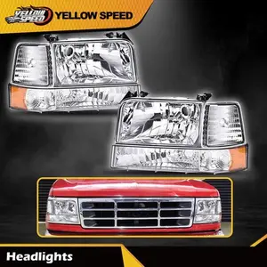 Headlights w/Corner Signal Bumper Lamps Fit For 92-96 Ford F150 F250 F350 Bronco