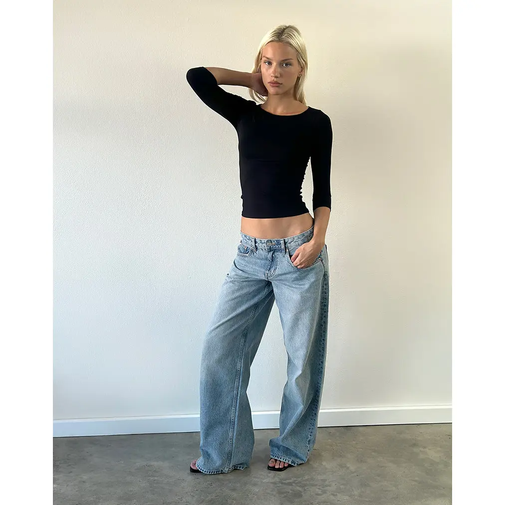 MOTEL Roomy Extra Wide Low Rise Jeans in Vintage Blue Wash