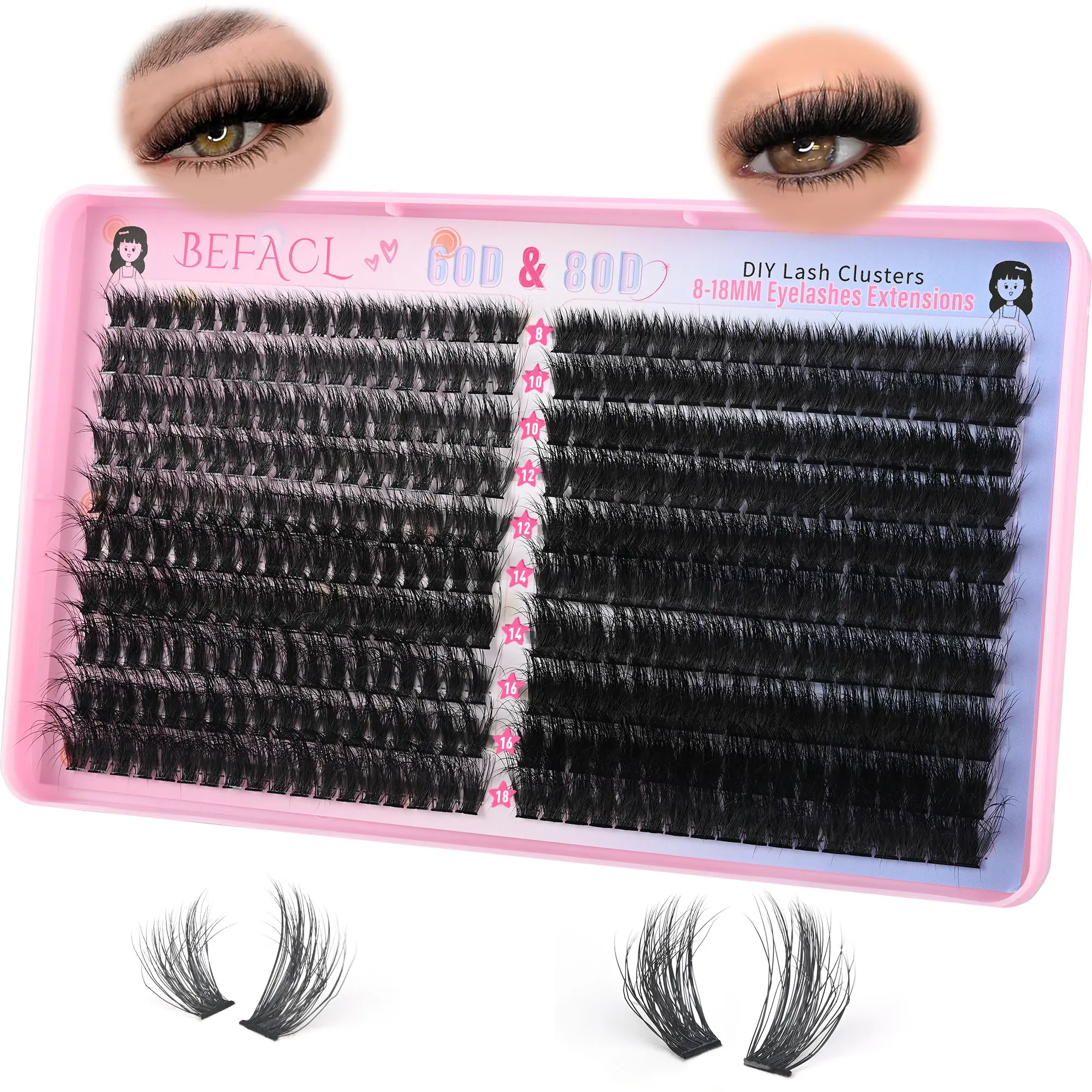 Lash Clusters 60D+80D Natural Lashes Clusters 8-18mm Wispy Individual Volume Eyelash Extensions 360Pcs Waterproof DIY Lash Extension at Home, by Befacl