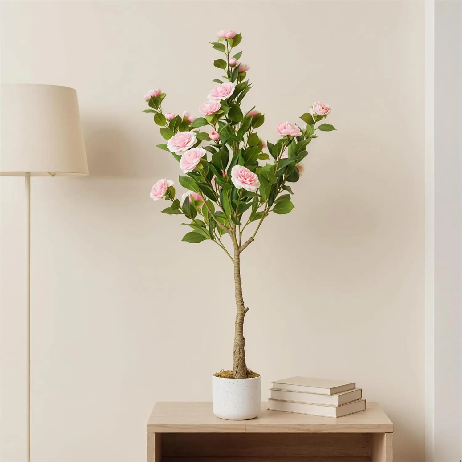 OUTGOODS Artificial Camellia Tree - 16-Blooming Faux Camellia Flowers Artificial Flower Topiary, Decorative Indoor/Outdoor Plant, Balcony & Anniversary Countertop Home Ornaments, Plant Decor, Birthday