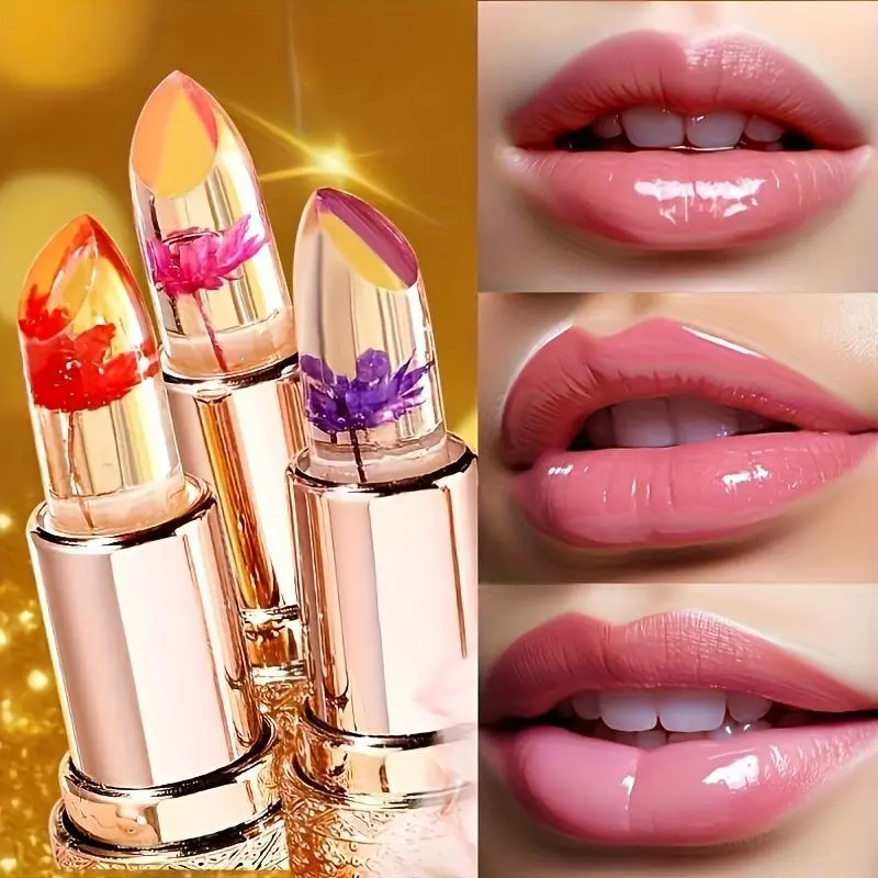 Nectarbellis Flower Design Color Changing Lipstick, 1Pc Moisturizing Lip Balm, Makeup Accessory, Christmas Gift, lip plumper gloss lip stain Cosmetic Hydrating Makeup Radiant makeup products, Lip Oil for Girls & Women, Lip Moisturizer, Lip Care Lipgloss
