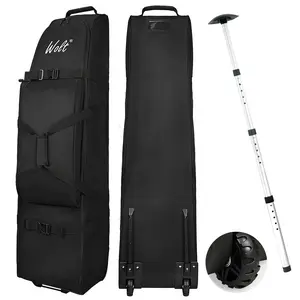 WOLT Golf Travel Bag with Adjustable Support Rod 600D Heavy Duty Oxford Fabric 14.5" x 13" x 51" UPGRADED RUBBER WHEEL SYSTEM High-Capacity Storage for Full Set of Clubs & Accessories