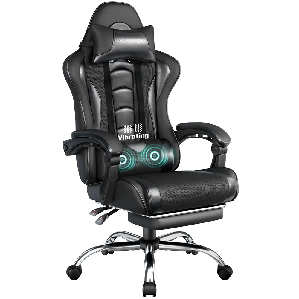 Yaheetech Ergonomic Reclining Gaming Chair with Massage Lumbar Support, Footrest, and Headrest – PU Leather Tall Desk Chair, Swivel Rolling Base, Adjustable Gaming Chair, Computer Gaming Chair,dorm essentials,home decor