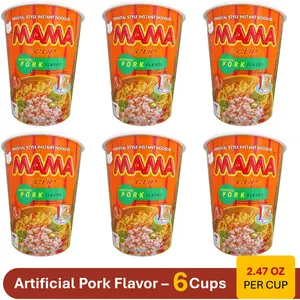 Mama Brand Instant Cup Ramen Noodles - Artificial Pork Flavor, 2.47 Ounce Per Cup (Pack of 6)