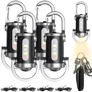 4pcs Portable Rechargeable Bright Keychain Flashlight with Strong Light Pocket Size LED Flashlight Keychain Accessories Charger Mini Tiny EDC Rechargeable Phone Key Chain Light