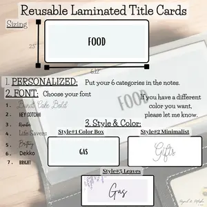 Minimalist Envelopes Title Cards, Budgeting, Cash Organizer, Budget Categories,