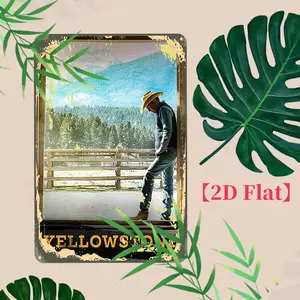 2D Flat, 1pc Yellowstone TV Show Inspired Metal Wall Decor - Vintage Western Ranch Sign with Cowboy, Durable Tin Metal Plaque for Home, Bar, Cafe, Garage - Yellowstone TV Fan Gift (12x8 inches/30x20cm) - Easy Mounting Hardware Included - 2D Flat Design wi