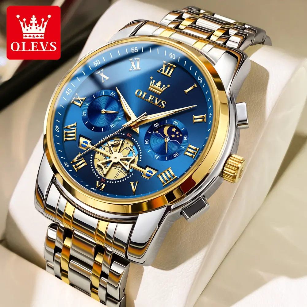 OLEVS Men's Authentic Quartz Modern Casual Wristwatch, Waterproof, Luminous, Date Function, Stainless Steel, 2859 Birthday Souvenir Gift