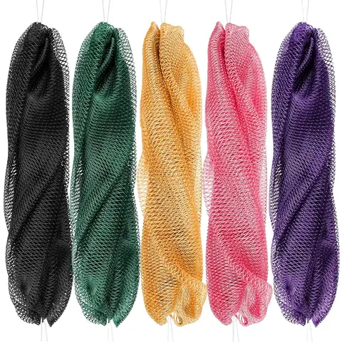 African Net Sponge Body Scrubber - 45in Adult Overhead Shower Loofah, Ethically Sourced Authentic Nigerian Nylon Fiber Mesh, Quick Exfoliating Back Bath Brush, Fragrance-Free Normal Bath Accessory (Sponges & Poufs)