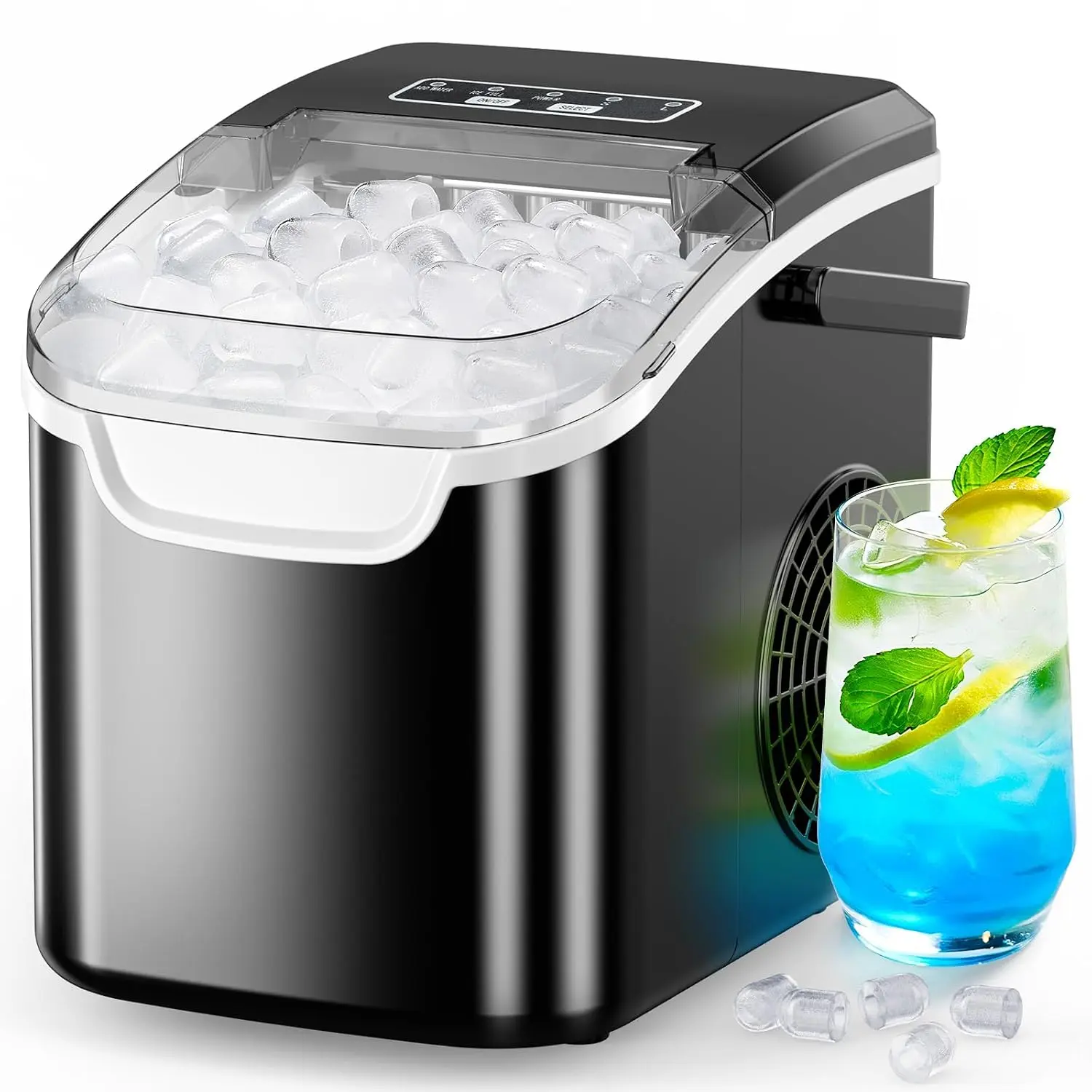 Xbeauty Countertop Bullet Icemachine, 27lbs/day Residential Model with 6-13 Min Quick Ice Make, Self-Cleaning Portable Unit with S/L Cube Size for Home Kitchen, RV Home Essentials, Bullet Ice Maker for Iced Coffee, Soda, Whiskey, and Home Bar