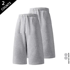 2-pack unisex knee-length fashion athletic shorts, gray Bermuda shorts with elastic waistband drawstring, loose fit street-style shorts suitable for both men and women.