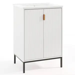 COSTWAY - 24 Inch Bathroom Vanity with Sink Combo and Adjustable Shelf-White