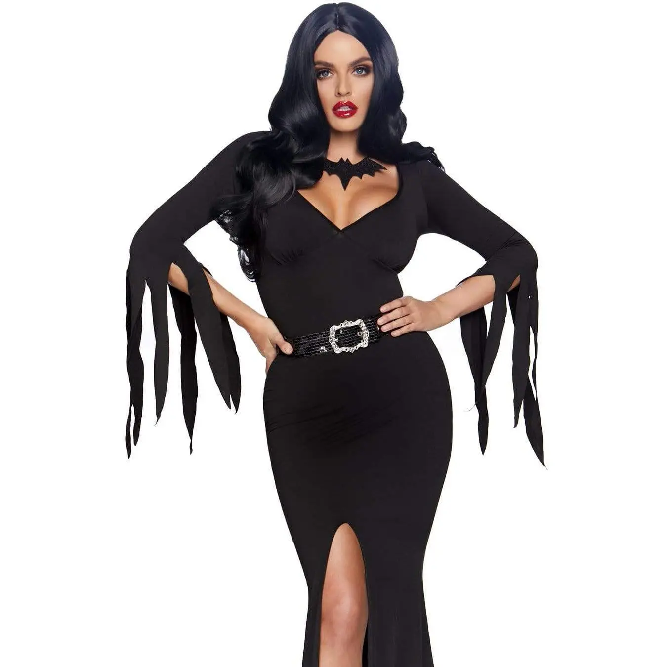 Women's Gothic Cosplay Dress, V-Neck Bodycon Gown with Tentacle Design and Frayed Sleeves, 3-Piece Costume Clothes Set, Glitter, Accessories, Sequin, Cosplay Gear, Party, Halloween, Necklace, Costume Ideas, Cosplay Convention