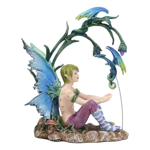 Ebros Gift Enchanted Fairy Garden Wild Boy Faerie Training His Pet Dragon Figurine Do It Yourself Ideas for Your Home Collectible Fairies Elf Nymph Pixies Fantasy Amy Brown Decor Sculpture