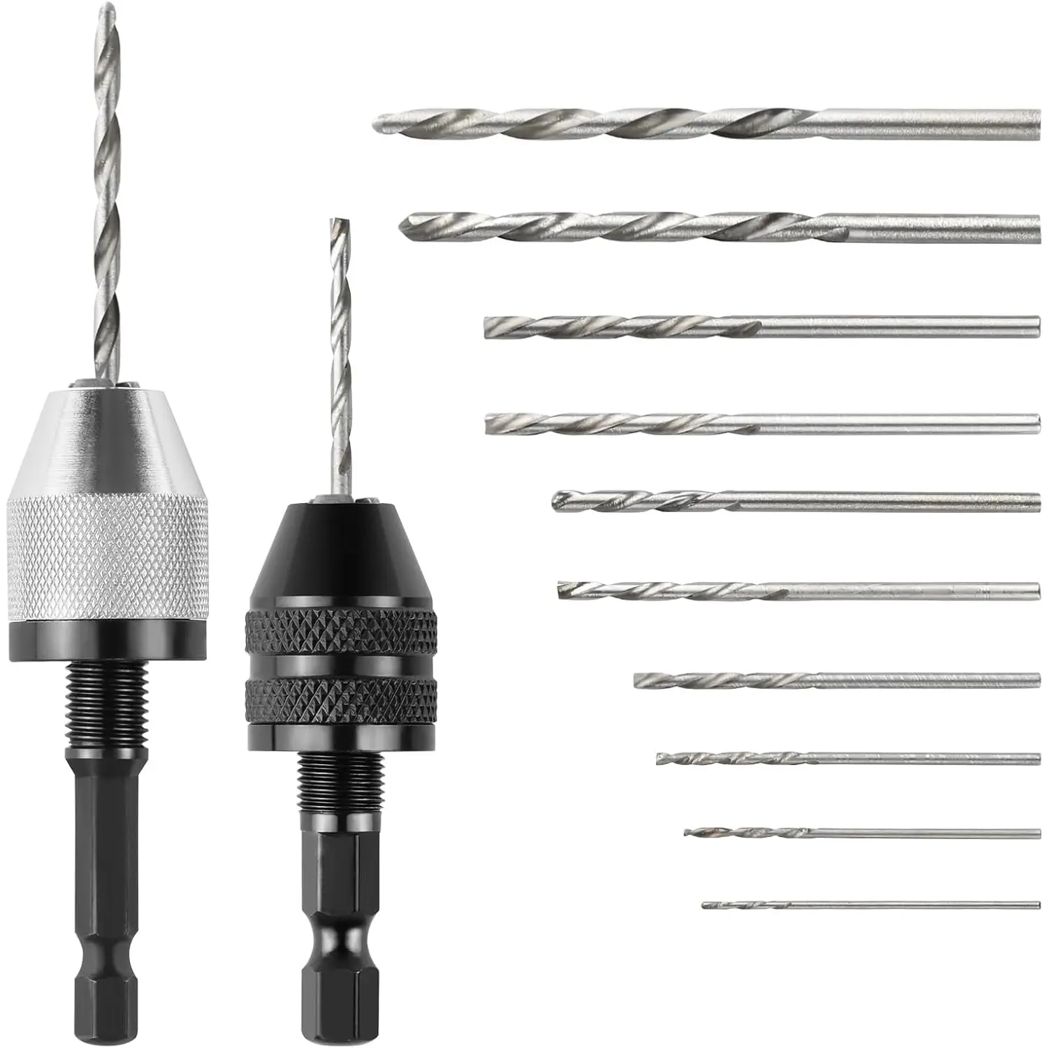 12 Pcs Keyless Drill Chuck, 1/4 inch Hex Shank Drill Adapter, 0.3-6.5 mm And 0.3-3.6 mm 3-Jaw Drill Chuck, Keyless Drill Chuck With 10 x 0.8-3.0 mm Drill Set for Conversion Tool - Home Improvement.