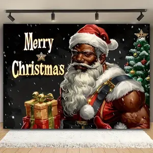 1pc Polyester 2D Flat Christmas Elf Backdrop Cloth - Festive Banners, Wall Hanging Backdrop for Living Room Photography, Christmas Tree Compatible, Home Holiday Supplies for Birthday Parties