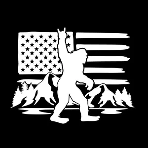 Big Foot Distressed American Flag with mountains Vinyl Decal Sticker for Car, Laptop, tumbler, more. #