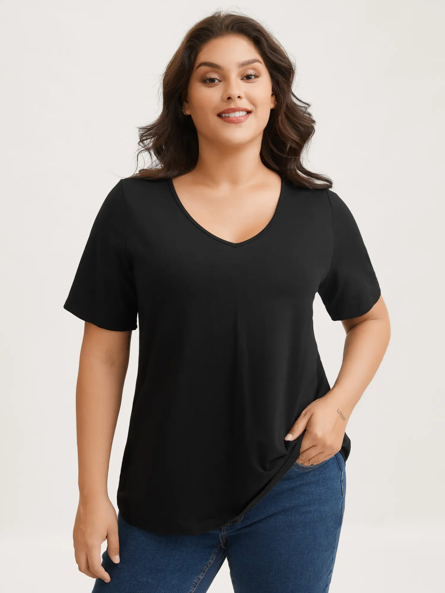 BloomChic Plus Size Cotton V Neck T Shirt for Women [M-6X] - Soft Short Sleeve Basic Tee, Relaxed Fit Casual Top, Everyday Essential for Summer & Office Wear, Regular-Fit,  Minimalist Casual/Office Top Womens Everyday Essential Summerfinds