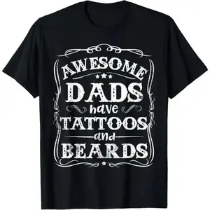 Canvas Cotton T-shirt Featuring Humorous Dad Tattoos And Beards For Father's Day 2026 In Black Color