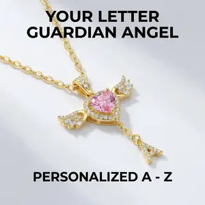 MEIITRUE Your Letter GUARDIAN ANGEL,Heart Angel Wing Initial Pendant Necklace for Women 14K Gold Plated Cubic Zirconia Letter Necklace Christmas Jewelry Gift