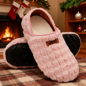 Jeko House Slippers for Men & Women Furry Slip-On Sock Shoes with Thickened Sole for Travel Indoor Yoga Cozy Comfort Cotton Material