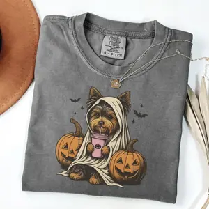 Halloween | Yorkshire Terrier Ghost T-Shirt| Retro Halloween Shirts| Spooky Season| Yorkie Halloween Shirt| Pumpkin Fall Shirt