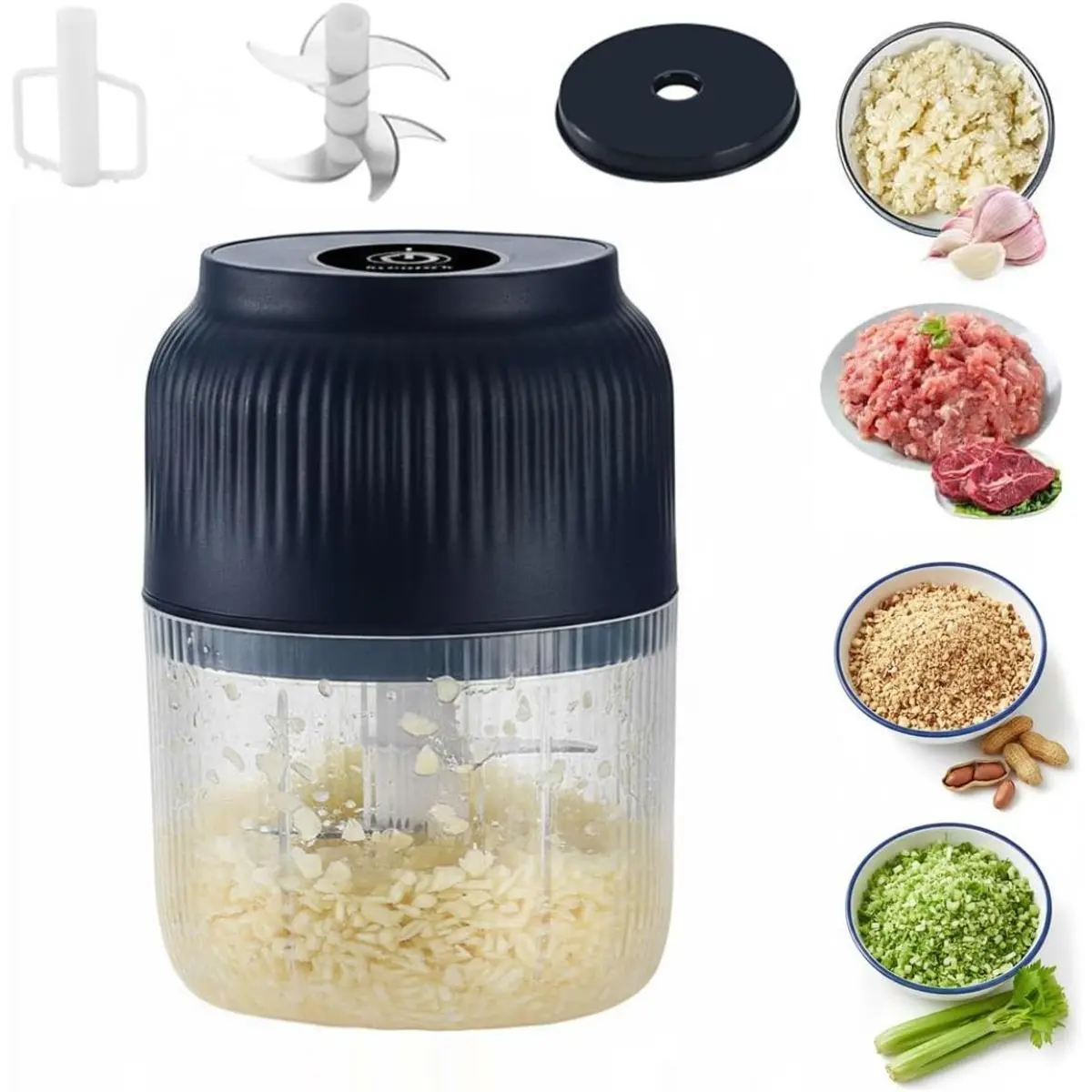 Electric Garlic Chopper, Garlic Mincer with Egg Beater, Mini Portable Chopper, Onion Grinder Masher, Small Food Processor for Veggie, Garlic, Ginger, Chili, Nuts.