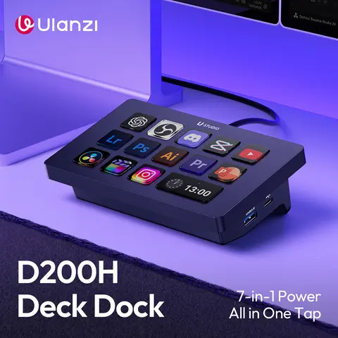 Ulanzi D200H (New) 7-in-1 Deck Gaming Stream Controller - Content Creator PC Accessory with 14 LCD Keys, 13 Macro Hotkeys Dock, Fill Light Support, AI-Powered Triggers for Mac/OBS/Twitch, Office Streaming