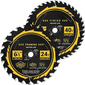 Circular Saw Blade, 6-1/2'', 24&40T, 2 Pack, Unique Anti-Stick Coating, TCT Carbide Saw Blade for Circular Saws, ATB Framing Saw Blade for Woodcutting, Framing&FinishQuesear