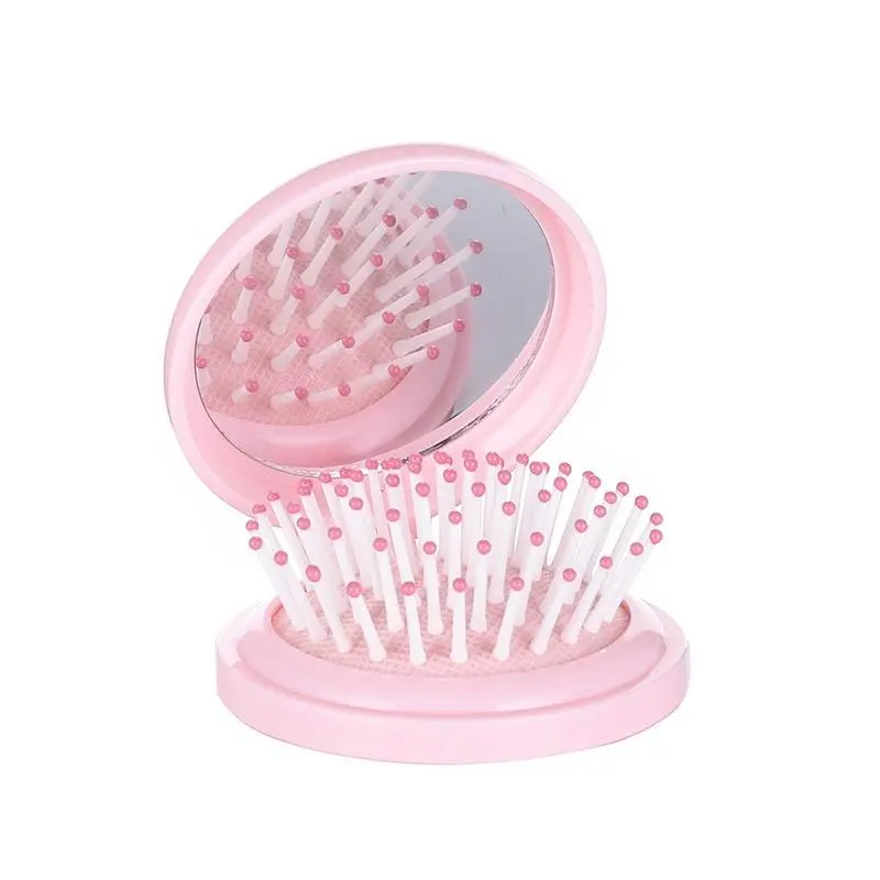 Women’s 2-in-1 Hair Brush with Mirror, Massage Comb & Holder – Beauty, Hair Care, Grooming Creative Gift Set (Blush Pink)