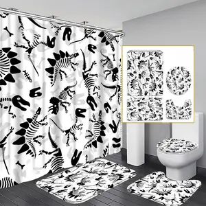 1/3/4PCS Zebra Print Shower Curtain set, Wild Animal Bathroom Decor, Accessories with Bath Mat, U-shaped Mat, Toilet Lid Cover, 12 Hooks 180x180cm Curtain, Safari Style, Home Decor, Shower Essentials, bathroom accessories, Bathroom Shower Equipment