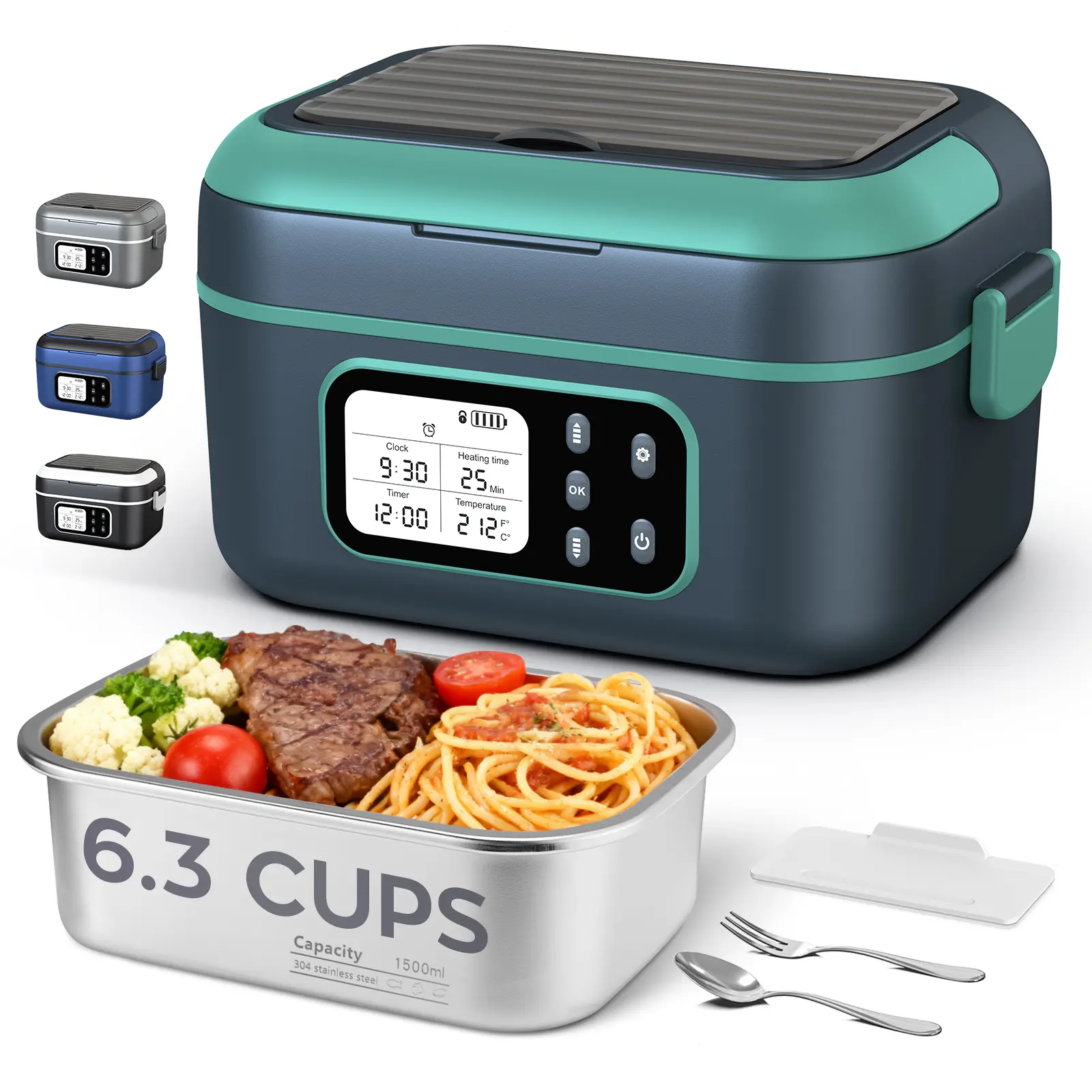 Cordless Electric Heated Lunch Box 1.5L (6.3Cups), 27000mAh Rechargeable Battery Powered Food Warmer with Auto Heating, Portable for Office/Car/Truck/Outdoor, BPA-Free, Including Spoon & Insulated Carry Bag summerwins