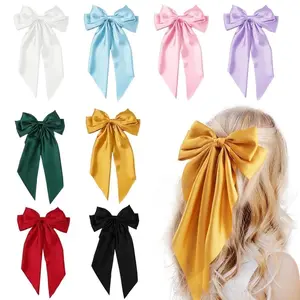 Elegant Big Bow Hair Clips for Women - 8PCS French Barrettes with Long Draping Satin Ribbons