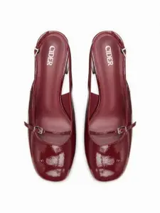 CIDER Adjustable Strap Slingback Chunky Heels Faux Leather Fabric Round Toe Daily Casual & Vacation Shoes