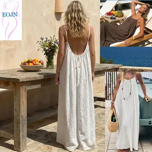 EOJN Women's Solid Color Cami Lounge Dress, 2026 Elegant Sleeveless Long Dress for Summer, Loungewear Pajama Ladies Sleepwear for Indoor Wear